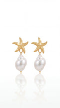 Boucles d'Oreilles Océane – Étoiles de Mer & Perles Baroques en Acier Inoxydable