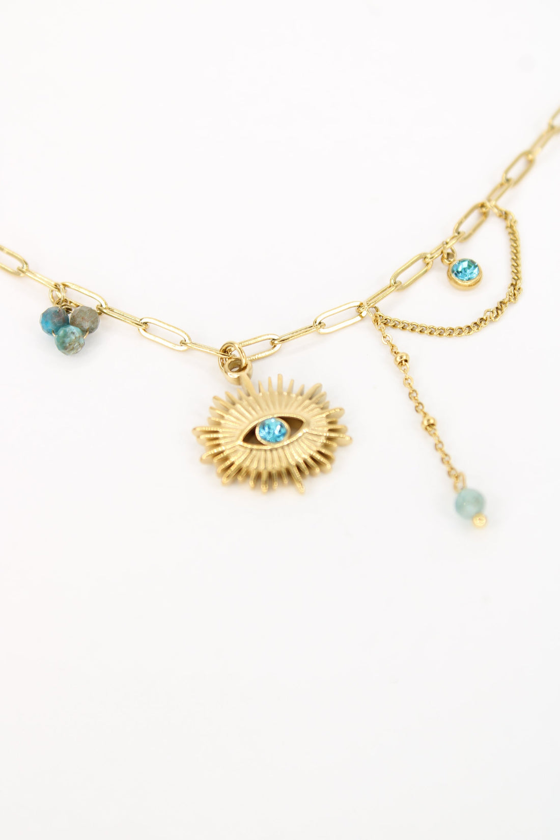Collier Mykonos – Collier doré œil et breloques en acier inoxydable