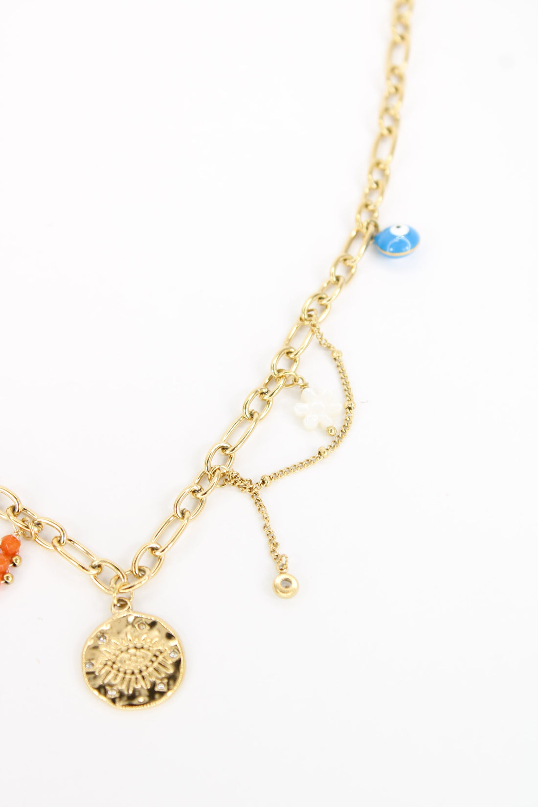 Collier Mios – Collier doré charms bohèmes et médaille en acier inoxydable