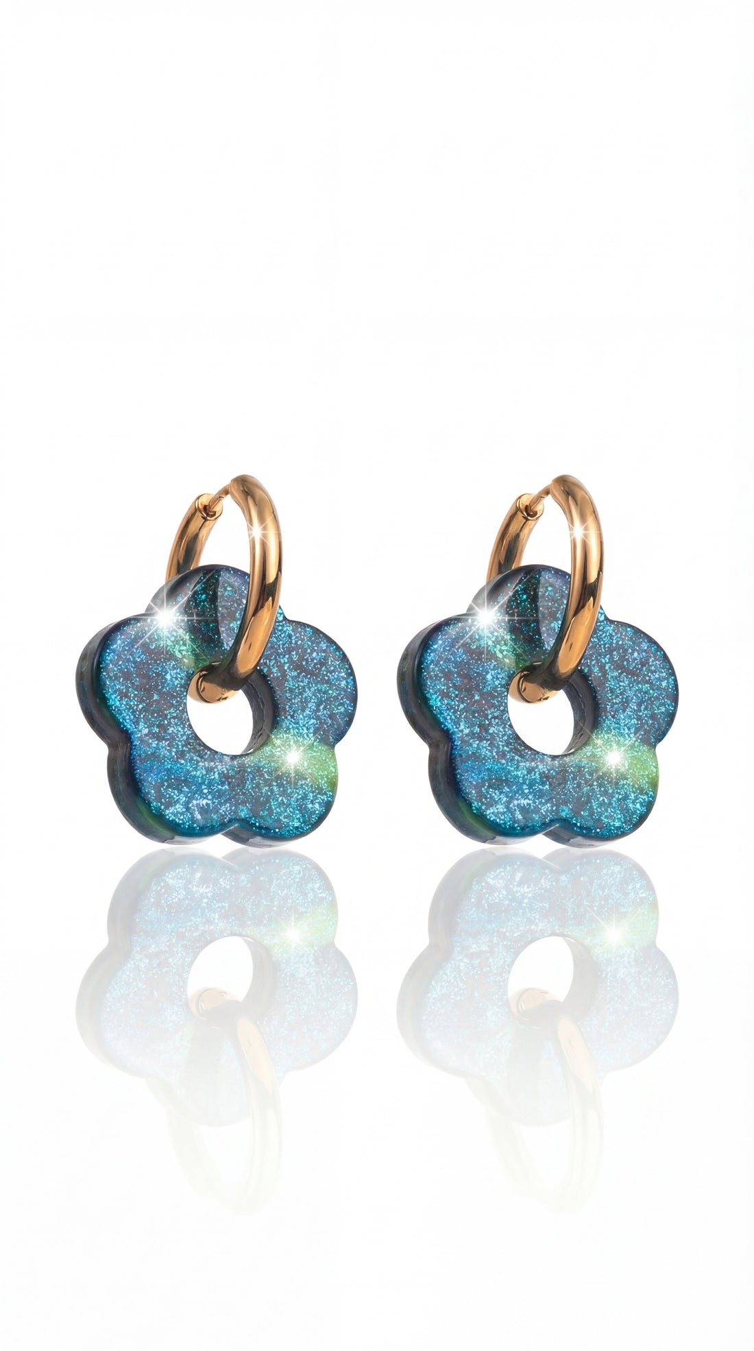 ✨ Boucles d’oreilles Matilda – Fleurs marbrées & éclat pailleté