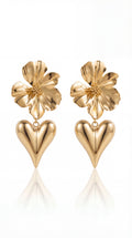 ✨ Boucles d’oreilles Maya – Fleur dorée & cœur lumineux