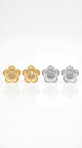 Boucles d'Oreilles Flora – Puces Fleurs en Acier Inoxydable et Cristaux