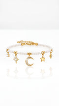 Bracelet Séléné – Perles Nacrées & Charmes Astraux en Acier Inoxydable
