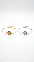 Bracelet Mia – Fleur Ciselée & Perles fines en Acier Inoxydable