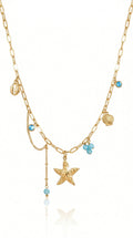 Collier "Calvi" – Maille Trombone & Charms Marins : Étoile de Mer, Coquillages et Cristaux Azur